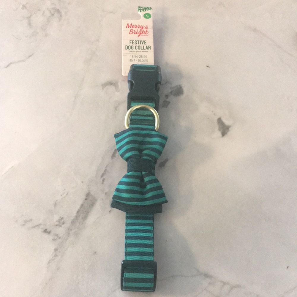 🆕🐾Dog Collar Green Stripe Bowtie (L)